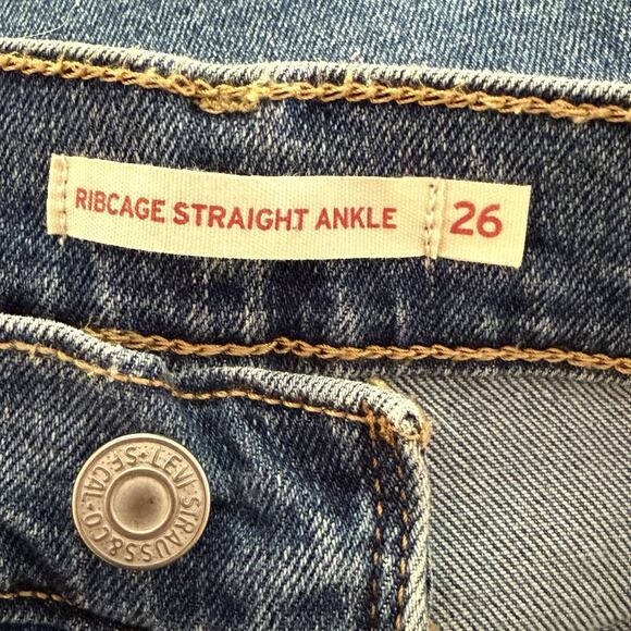 Levi's Ribcage Straight Ankle Jeans Sz 26 Womens Medium Wash Button Fly Wide Leg - Picture 6 of 7
